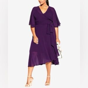 City Chic Plus Enthral Me Wrap Maxi Dress Purple Size 18